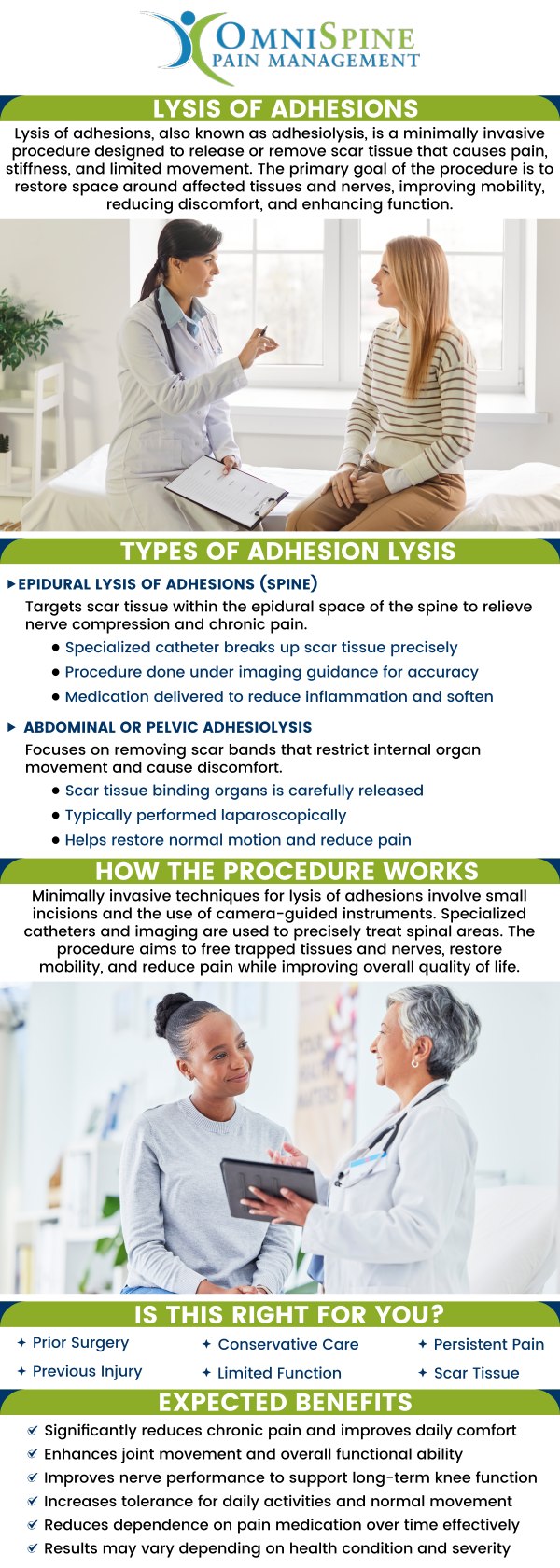 OmniSpine pain management offers lysis of adhesions to treat pain caused by conditions mostly associated with scar tissue around the spine. For more information, contact us today or book an appointment online. Our clinics are located in Frisco, TX, Sunnyvale, TX, Mesquite, TX, Sherman, TX, and Anna, TX. We serve patients from Dallas TX, Frisco, TX, Allen TX, Fairview TX, Sunnyvale TX, Rockwall TX, Garland TX, Sherman TX, Prosper TX, Addison TX, Anna TX, Plano TX, Colony TX, and surrounding areas. OmniSpine pain management offers lysis of adhesions to treat pain caused by conditions mostly associated with scar tissue around the spine. For more information, contact us today or book an appointment online. Our clinics are located in Frisco, TX, Sunnyvale, TX, Mesquite, TX, Sherman, TX, and Anna, TX. We serve patients from Dallas TX, Frisco, TX, Allen TX, Fairview TX, Sunnyvale TX, Rockwall TX, Garland TX, Sherman TX, Prosper TX, Addison TX, Anna TX, Plano TX, Colony TX, and surrounding areas.